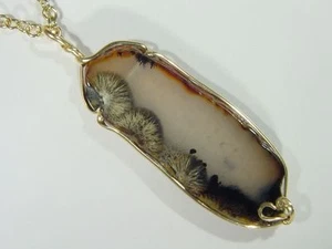 BUTW 14k Gold Fill Wire Wrapped Free Form Sagenite Agate Pendant Necklace 4786D - Imagen 1 de 3