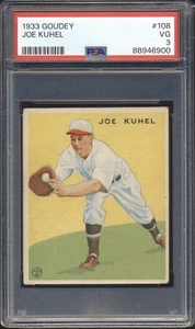 1933 Goudey Baseball Joe Kuhel #108 PSA 3 Washington Senators - Imagen 1 de 2