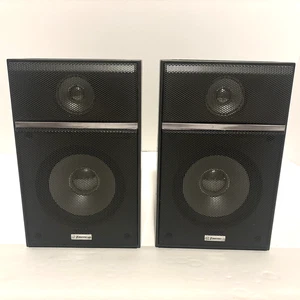 Vintage 1980s Emerson Desk Speakers Tested & Working Black Chrome 60-1443 - Picture 1 of 14