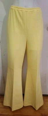 Fabulous Vintage 70s Lemon Cream Yellow Bellbottom Pants Flare Size M/L  - Image 1 of 4