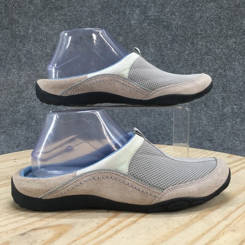 Scarpe Clarks Privo donna 9 5 M casual slip on mules ballerine grigio blu scamosciato