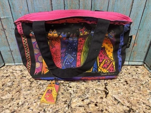 Laurel Burch Four Cats mittelgroße Beuteltasche Tasche Stil Sun n Sand mit Katzenanhänger - Bild 1 von 10