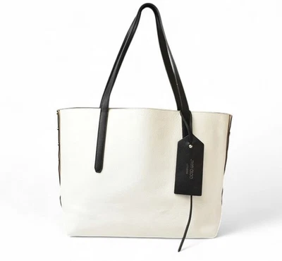 Jimmy Choo Twist East Tote Bag Handbag Black White Leather Silver Hardware - Image 1 of 4