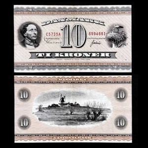 1936 Denmark 10 Kroner Banknote Paper Money World Currently Old Cash Andersen VF - Picture 1 of 3