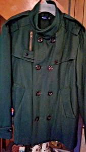 W W(DABLJU) 2XL Woman's Green Coat Rayon /Wool Double Breasted Button/Snaps - Picture 1 of 14