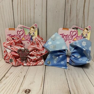 Christmas Jojo Siwa Bow Lot Candy Cane Red White Snowflake Blue Large 6 Inch - Picture 1 of 8
