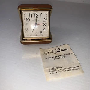 Vintage Seth Thomas Travel Alarm Clock Wind Up Brown Clam Case. Parts/repair.￼ - Picture 1 of 8
