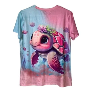 Women’s T-Shirt with Vibrant Turtle - Casual Round Neck, Size 10 - Picture 1 of 10