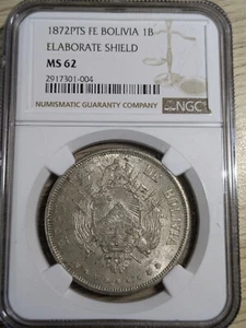 Bolivia 1872 Silver Boliviano Coin NGC MS62 Uncirculated - Picture 1 of 1
