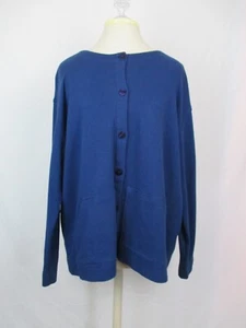 Susan Graver Style Collarless Navy Blue Button Front Sweat Jacket Pockets Large - Picture 1 of 10
