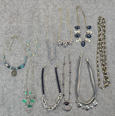 Fashion Jewelry Necklaces Lot of 10 Varied Lengths Blues Greens Beads Stones - Image 1 of 4