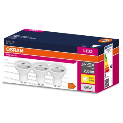 3er Pack OSRAM LED PAR16 GU10 LED Strahler 2,8W 120° 2700K warmweißes Licht - Bild 1 von 4