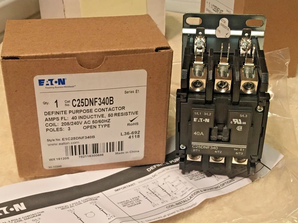 Eaton C25DNF340T Definite Purpose Magnetic Contactor 3 Poles 50/60 HZ