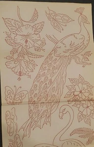 Vintage Flamingo Peacock Pond Cattails Transfer Patterns MCM Workbasket Iron On - Picture 1 of 9