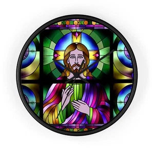 Home Decor Wall Clock Christian Jesus Christ Stained Glass Style Art Bible Room - Picture 1 of 13