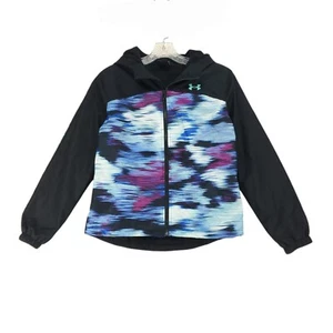 NWT Under Armour Jacket Girls L Manataug Full Zip Hooded Windbreaker Colorful - Picture 1 of 13
