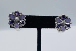 Pendientes Clip En Omega De Flores De Amatista De Plata Esterlina Judith Ripka - Imagen 1 de 7