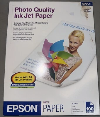 Epson Photo Quality Ink Jet Paper S041062 100 Sheets 8.5x11” 27 Lb Matte - Image 1 of 2