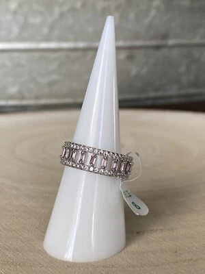 Bomb Party RBP4627 "The Chelsea Ring" anel de quartzo rosa CZ tamanho 8 banda de ródio novo com etiquetas - Imagem 1 de 4