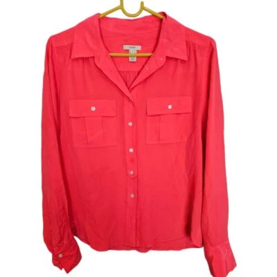 J Crew Blouse Button Down Shirt Women 4 Orange Silk Shirt Women Silk Blouse  - Image 1 of 4