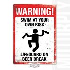 Metal Wall Sign - Warning Swim At Your Own Risk - Hot Tub Family Funny Drink
