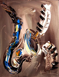 JAZZ SAX█ IMPRESSIONISMUS █MALEREI█Promo█MODERN█ORIGINAL█LEINWAND█KUNST█ujtyj - Bild 1 von 1
