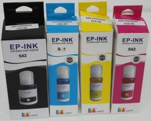 Paquete de 4 botellas de tinta pigmentada compatibles Epson 542 - ultra alto rendimiento: 1 negro, 1 C - Imagen 1 de 4