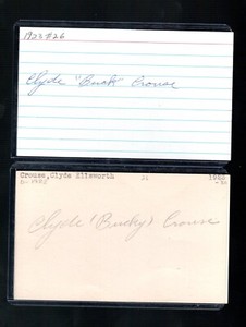 (2) BUCK CROUSE INDEX CARD SIGNED 1923-30 WHITE SOX PSA/DNA CERTIFIED 1897-1983