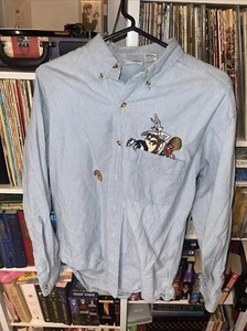 Warner Brothers Looney Tunes Shirt Mens Medium Embroidered Vtg Y2K 90s - Picture 1 of 7