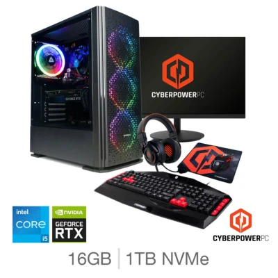Cyberpower Gaming PC Bundle, i5, 16GB RAM, 1TB SSD, Geforce RTX 4060 - NEW - Image 1 of 4