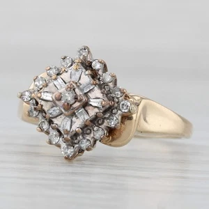 Vintage 0.20ctw Diamond Cluster Engagement Ring 10k Yellow Gold Size 6.75 - Picture 1 of 11