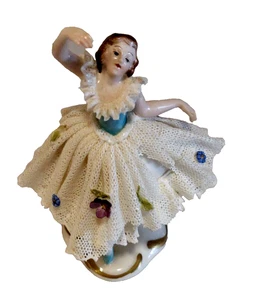Dresden Volkstedt Porcelain Ballerina Figurine Lace Dress with Flowers Marked - Picture 1 of 6