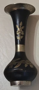 83/8" Vintage massive Messing Vase mehrfarbig schwarz & gold florales Design Dellen - Bild 1 von 12