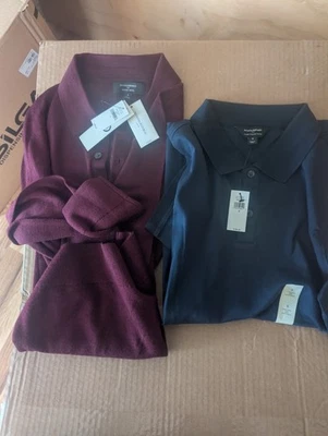 banana republic 2 小号男式衬衫蓝色豪华触感 Polo,红色长袖 — 第 1/4 张图片