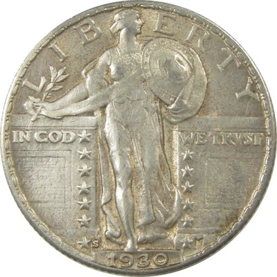 1930 S Standing Liberty Quarter AU Details Silver 25c Coin SKU:I22044 - Image 1 of 4