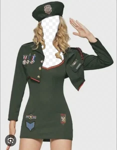 Cosplay Halloween Woman Sz S Army Costume Jacket Dress Patches Button Up Slip On - Picture 1 of 20