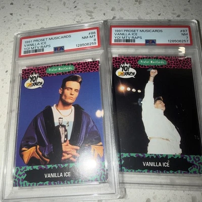 2 1991 Pro Set MusiCards Yo! MTV Raps VANILLA ICE #86 PSA 8 And 7 - Image 1 of 2