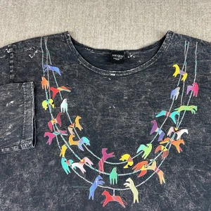 Sabaku Artwear Shirt Women’s Sz L Little Horse Necklace Gray Pullover 3/4 Sleeve - Picture 1 of 9