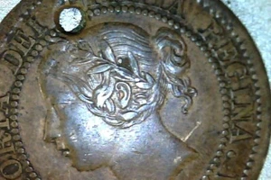 KANADA 1859 GROSSER CENT gelocht, DDO Sorte #Q119 - Bild 1 von 6