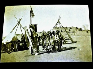 ANTIQUE REAL PHOTO POSTCARD NATIVE PUEBLO FLAG DANCE CIRCA 1905 B. G. Randall - Picture 1 of 3
