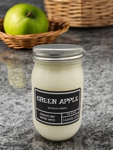 WOOD WICK * Jolly Rancher GREEN APPLE * SCENTED Leah's Lite CANDLE * 16oz - Picture 1 of 3