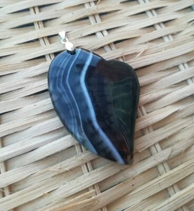 CIONDOLO GRANDE CUORE IN AGATA DRAGON VEINS NATURALE E ARGENTO 925 REGALO UNISEX - Foto 1 di 10