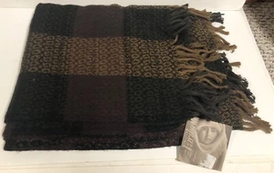 Coperta vintage Faribo marrone nero vergine acrilico afgano a quadri 68" x 53" nuova con etichette - Foto 1 di 4