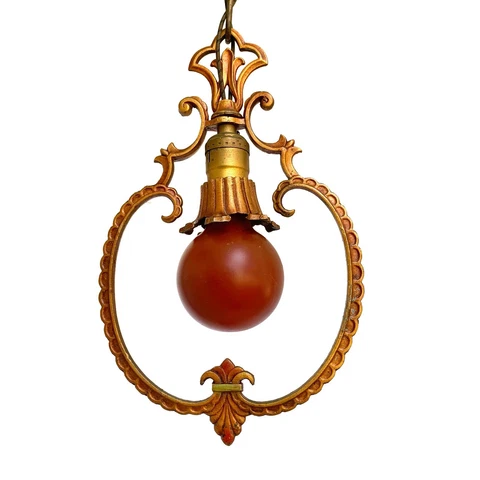 Antique 1930s Polychrome Pendant Light Original Finish All Original Parts Rewire Cover