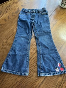 gymboree little girls 5 apple flare leg denim jeans worn - Picture 1 of 5