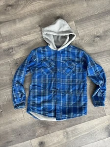 L.L. Bean Fleece-Lined Flannel Plaid Shirt Hooded Jacket Youth Boy's Size Medium - Picture 1 of 6
