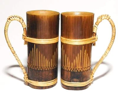 Handmade Bamboo Tea/Coffee/Beer Mug Set of 2, 250ml (Natural Golden Brown Approx - Image 1 of 4