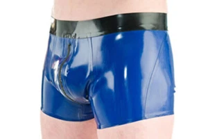 Latex Blau Shorts Fashion Rubber Zipper Short Pants Hosen Gummi Cozy Unterhose - Bild 1 von 5