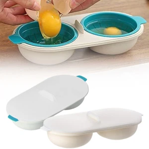 Eierkocher Kocher Doppel Tasse Pochierer Eier Kochgeschirr Dampfgarer Maschine Pochieren Mikrowelle - Bild 1 von 11