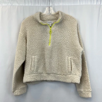 Arizona Womens Pullover Sweatshirt Beige 1/4 Zip Long Sleeve Fleece Pockets S - Image 1 of 4